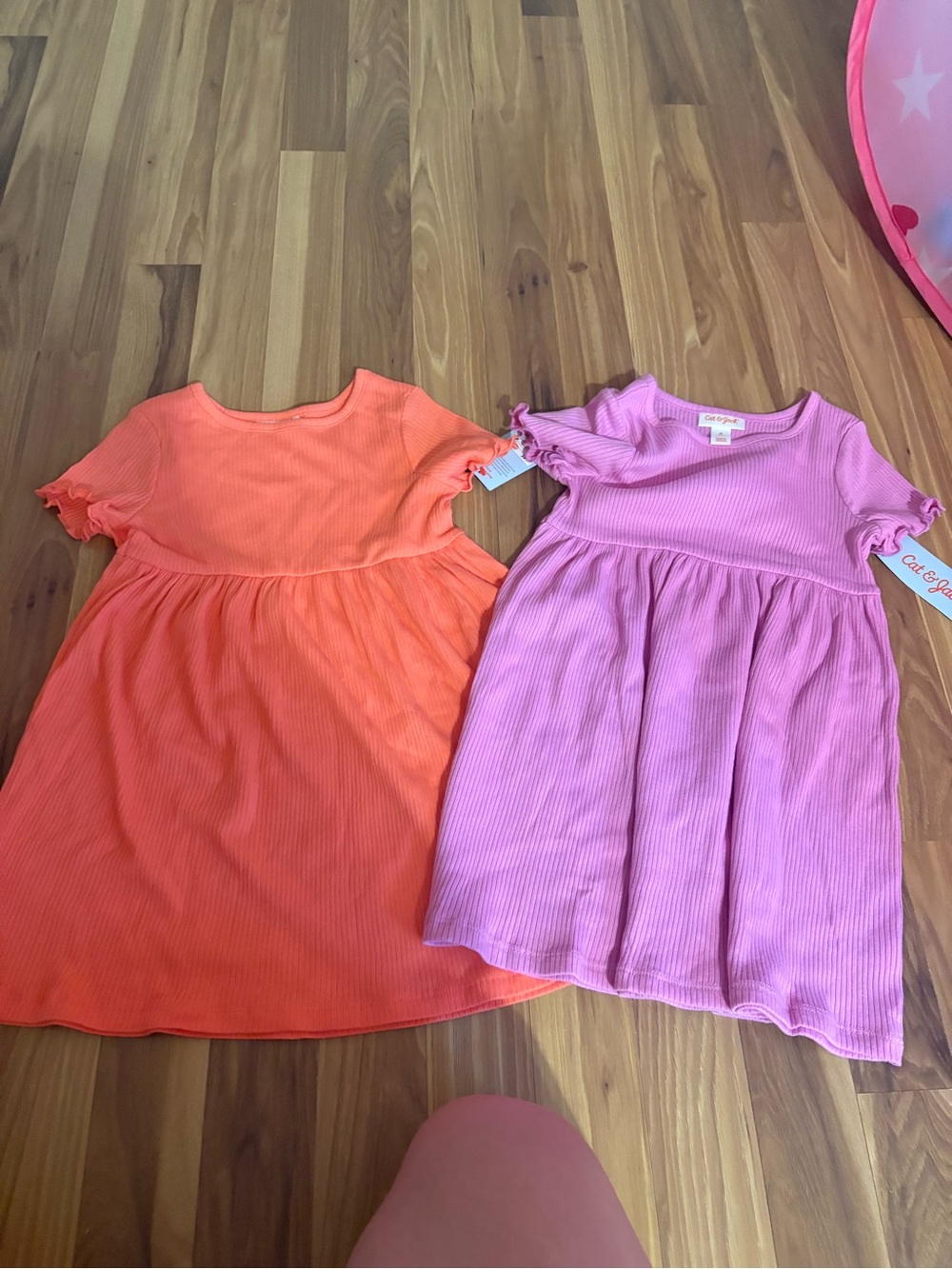 Cat & Jack Orange and Pink Ribbed Short Sleeve Dresses
